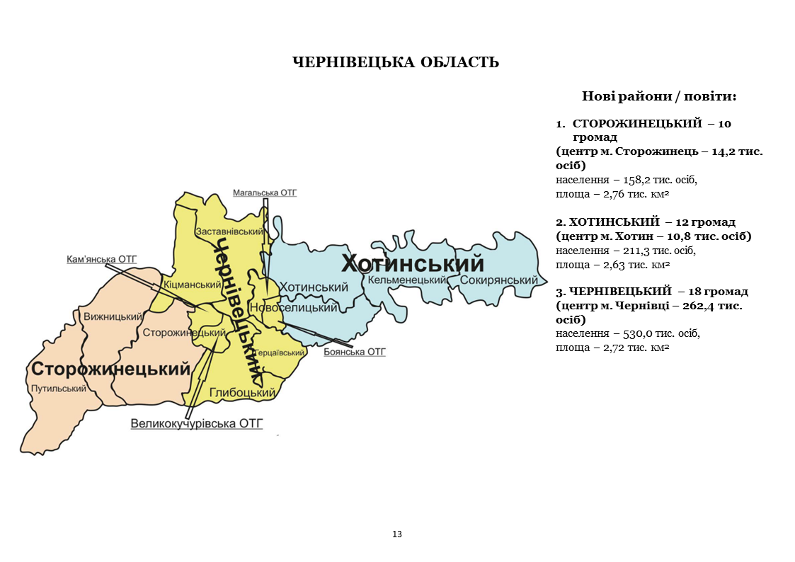 Ось як у проекті виглядають мабутні райони, повіти чи округи Чернівецької області — назва ще не визначена.