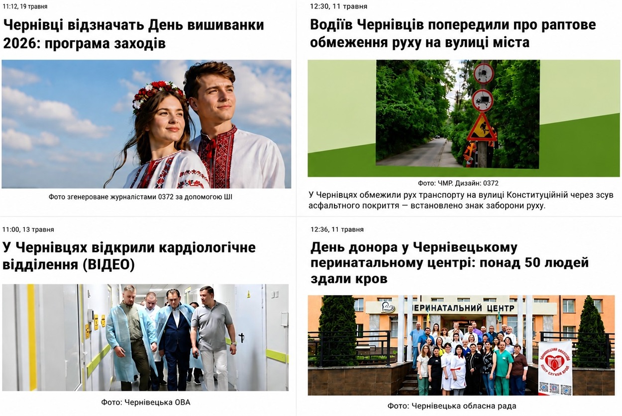 Кожне зображення на сайті 0372 має підписи із авторством або джерелом. 